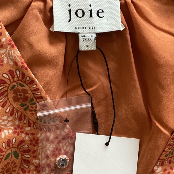 Joie 100% Silk Bree Mini Dress in Orange Caramel Multi Long Sleeve Self Belt - Picture 11 of 16